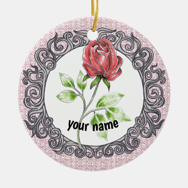 Red rose  ceramic tree decoration (Front)