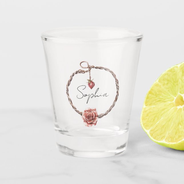 Red Rose Charm Bracelet Shot Glass (Front)