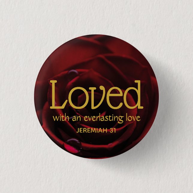 Red Rose Christian LOVED Valentine 3 Cm Round Badge (Front)