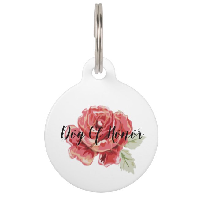 Red rose classic print pet tag (Front)