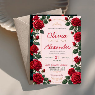 Red Rose Classic Romantic Elegant Floral Acrylic Invitations