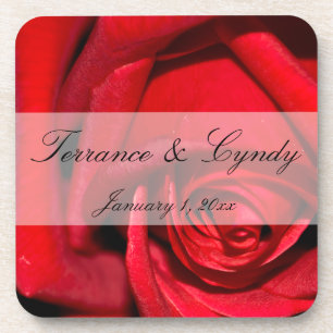 Red Rose Close Up Personal Wedding Coaster