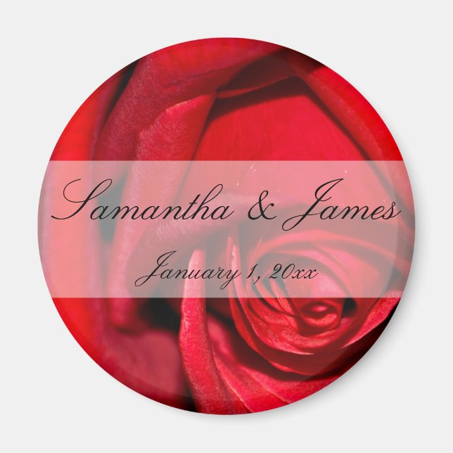 Red Rose Close Up Personal Wedding Magnet (Front)