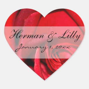 Red Rose Close Up Personalised Wedding Heart Sticker