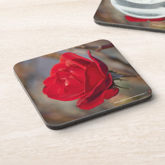Red Rose Cork Coaster (Left Side)