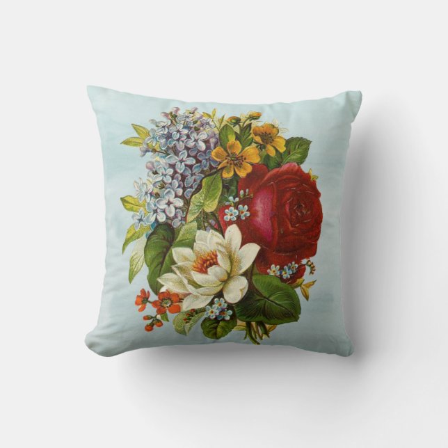 Red Rose Cotton Throw Pillow 16" x 16" (Front)