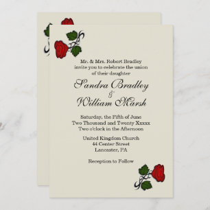 Red Rose Cream Classic Wedding Invitation
