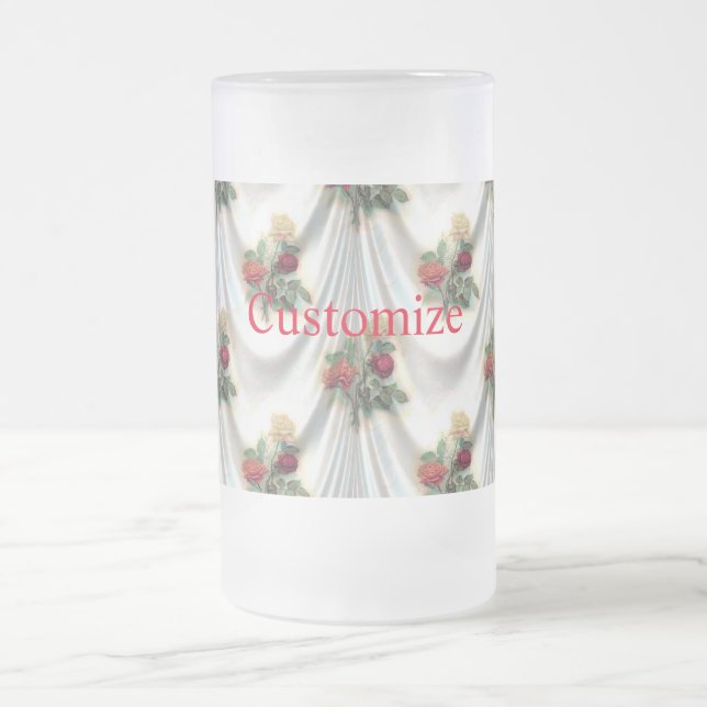 Red rose curtain Thunder_Cove Frosted Glass Beer Mug (Center)