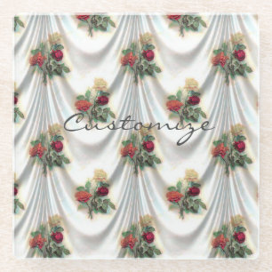 Red rose curtain Thunder_Cove Glass Coaster