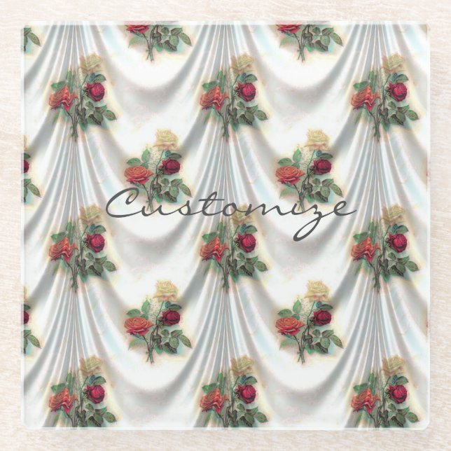 Red rose curtain Thunder_Cove Glass Coaster (Front)