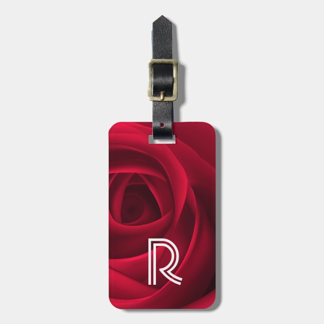 Red Rose Custom Monogram Luggage Tag (Front Vertical)