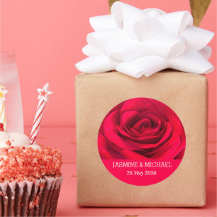 Red Rose Custom Name Floral Wedding,Engagement  Classic Round Sticker