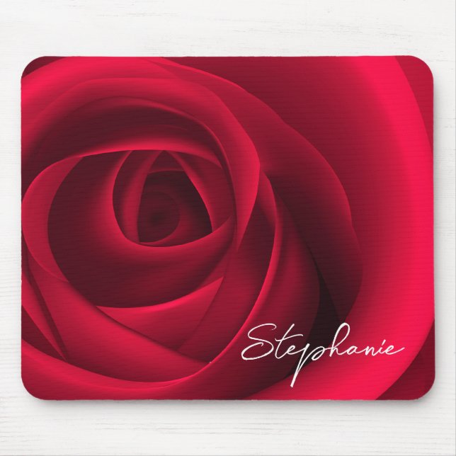 Red Rose | Custom Name Gift Mouse Mat (Front)