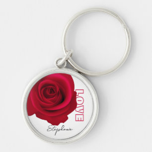 Red Rose Custom Name Valentine's Day Gift Key Ring