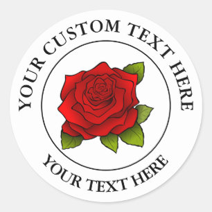 Red Rose Custom Text Icon Logo 1 1/2" Classic Round Sticker