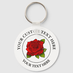 Red Rose Custom Text Icon Logo Key Ring