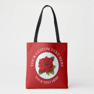 Red Rose Custom Text Icon Tote Bag