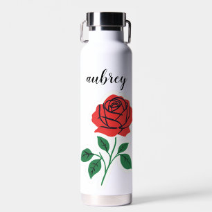 Red Rose Customisable Name Water Bottle