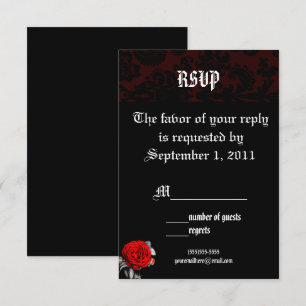 Red Rose Damask Goth Wedding RSVP Invitations