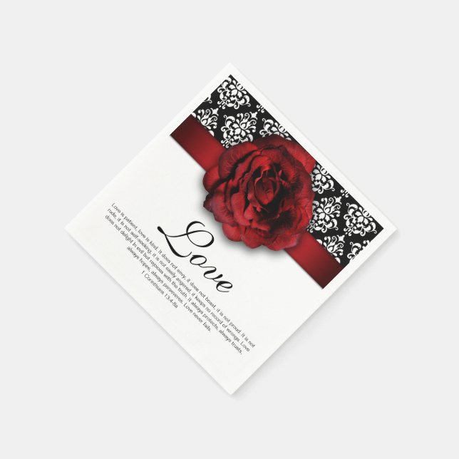 Red Rose Damask Love Wedding Anniversary Napkin (Corner)
