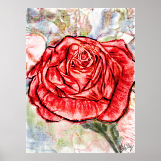 Red Rose Drawing Poster (Front)