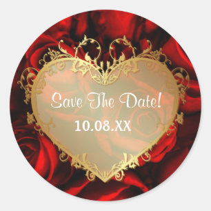 Red Rose Elegance -  Save the Date Round Classic Round Sticker