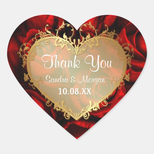 Red Rose Elegance -  Thank You Heart Sticker (Front)