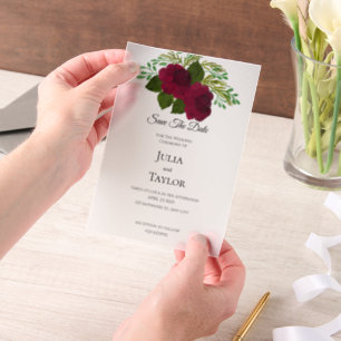 Red Rose Elegant Save the Date Card – Minimal Rom Vellum Invitations