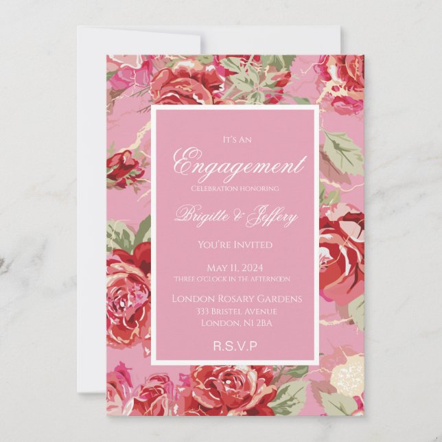 Red rose engagement invitation (Front)