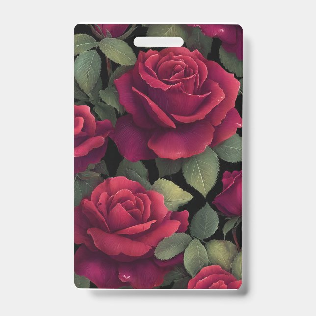 Red Rose Floral Badge. ID Badge (Front)