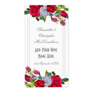 Red rose Floral bouquet wedding wine bottle