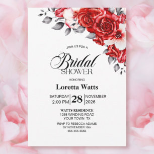 Red Rose Floral Bridal Shower Invitation