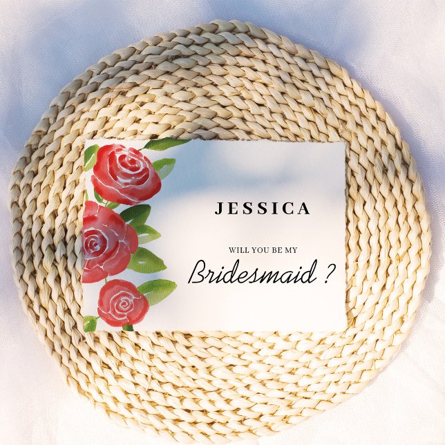 Red Rose Floral Bridesmaid proposal card (Creator Uploaded)