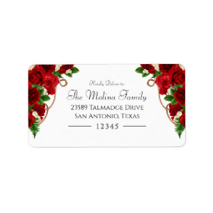Red Rose Floral Charro Quinceanera Address Label