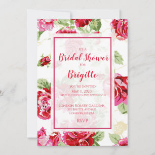 Red rose floral classic print bridal shower  annou announcement