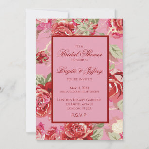 Red rose floral classic print bridal shower  annou announcement