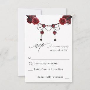 Red Rose Floral & Crystal w Meal RSVP 2 Card