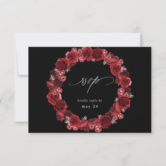 Red Rose Floral & Crystal w Meal RSVP - Black (Front)