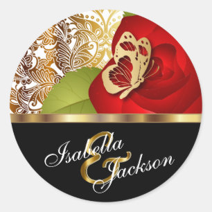 Red Rose Floral Design   Personalise Classic Round Sticker