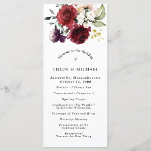 Red Rose Floral DIY Wedding Programme