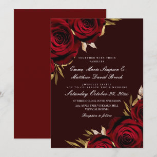 Red Rose Floral Elegant Rustic Wedding Invitation