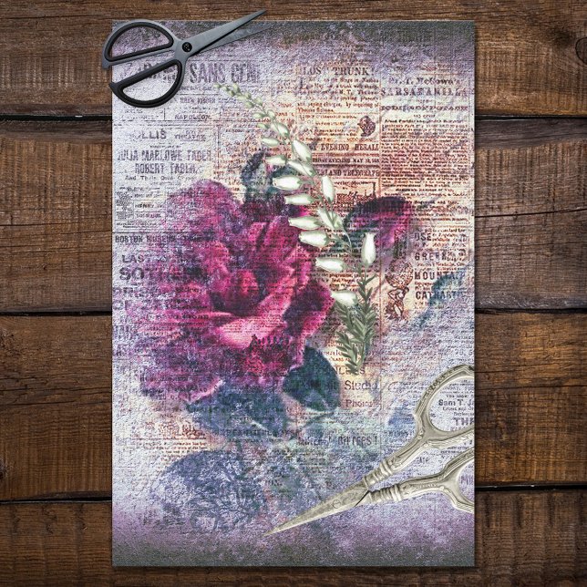 Red Rose Floral Ephemera Decoupage Portrait Tissue Paper (Creator Uploaded)