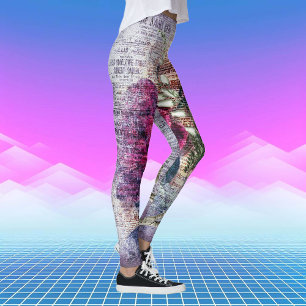 Red Rose Floral Ephemera Leggings