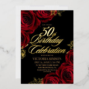 Red Rose Floral Fifty 50th Birthday