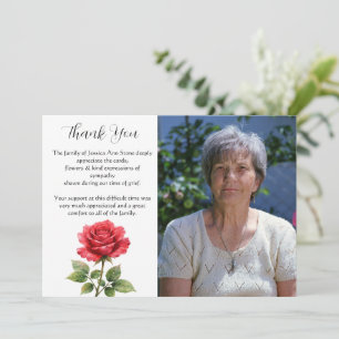Red Rose Floral Funeral Death Thank you Invitation