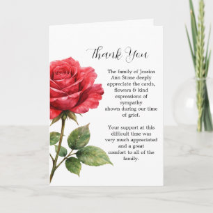 Red Rose Floral Funeral Death Thank you Invitation