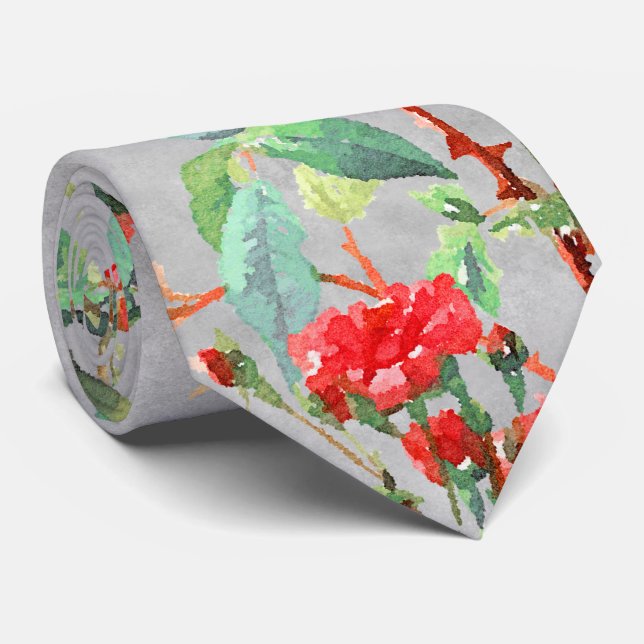 Red Rose Floral Garden Vintage Tie (Rolled)