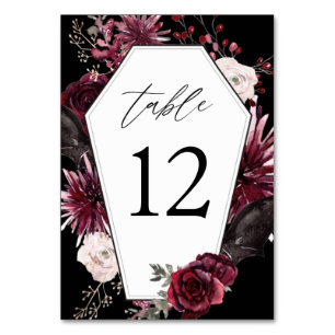 Red Rose & Floral Halloween Coffin- Black Table Number