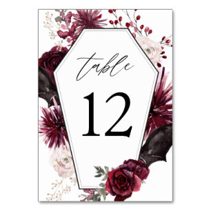 Red Rose & Floral Halloween Coffin Table Number