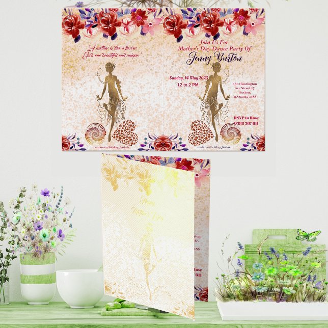 Red Rose Floral Heart Mothers Day Dance Party Gold Foil Card (Red Rose Floral Heart Mothers Day Dance Party Gold Foil Card)